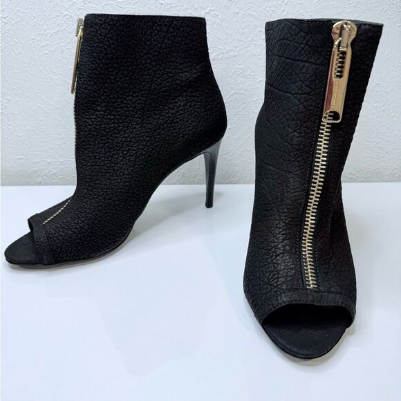 Burberry Leather Animal Print Peep Toe Ankle Boots Size 7 VGUC